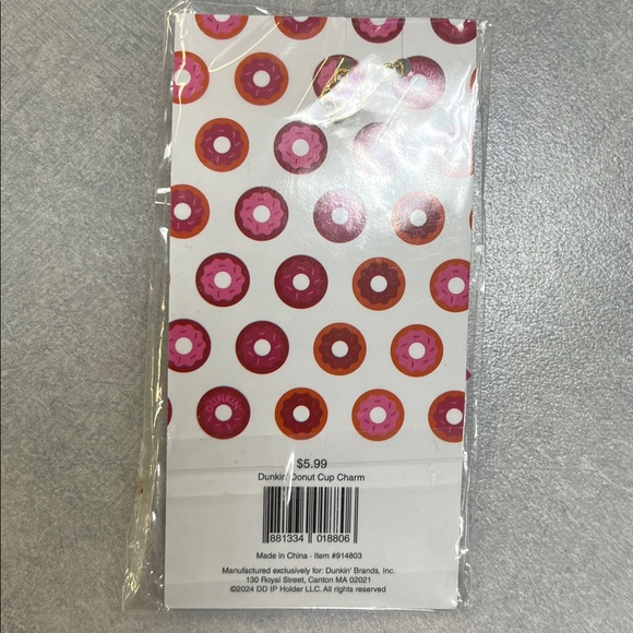Dunkin’ Donuts cup charm with donut charm and tassel, gold NEW! - Picture 4 of 4